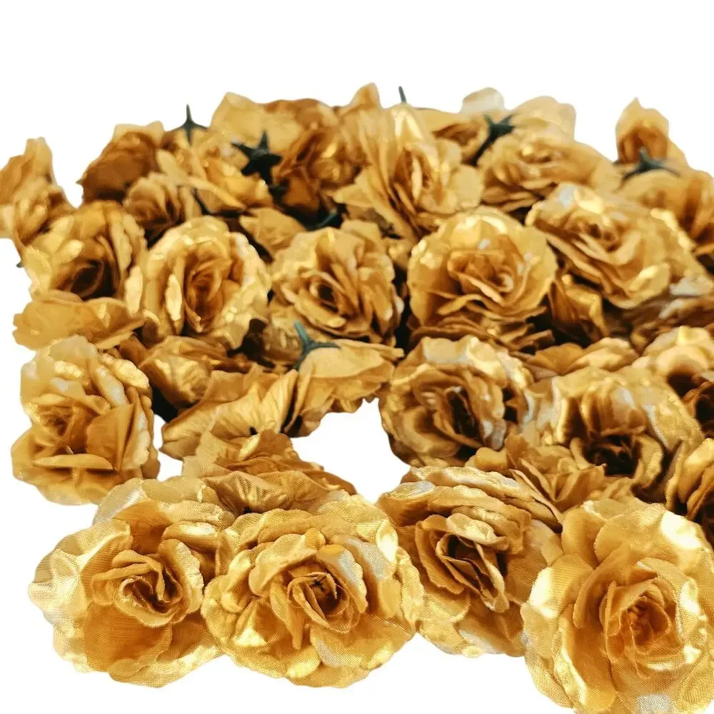 70 Gold Artificial Silk Rose Heads 3 Inch Wedding Craft Floral Decor Flowers DIY